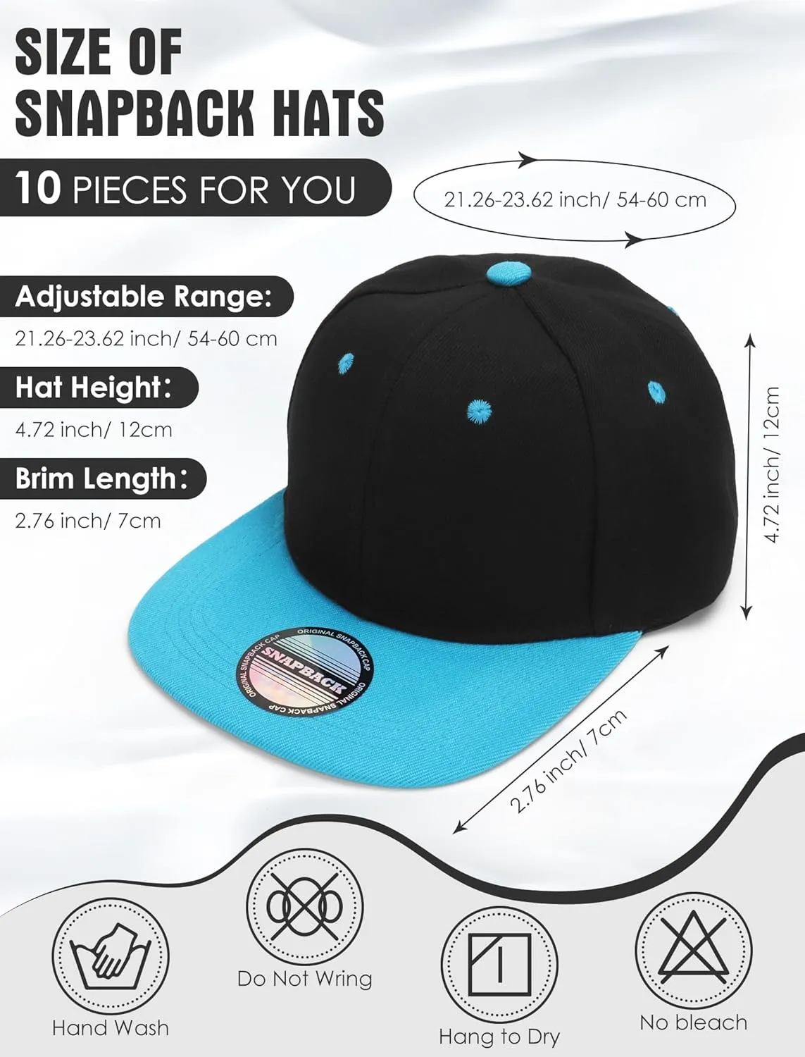 10 Pack Blank Snapback Hats for Men Flat Brim Hats Baseball Caps Bulk