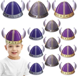 12 Pcs Viking Helmet Party Hats with Horns Funny Paper Viking Helmet for Kids Cosplay Costume for Adult Purple Medieval Theme Accessories Birthday Performance Decoration 3 Styles