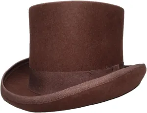 13Cm Women's Men's Brown Color Round Flat Top Hat Vintage Magician Bowler Hat Men's Wool Felt Topper Hat Brown XL