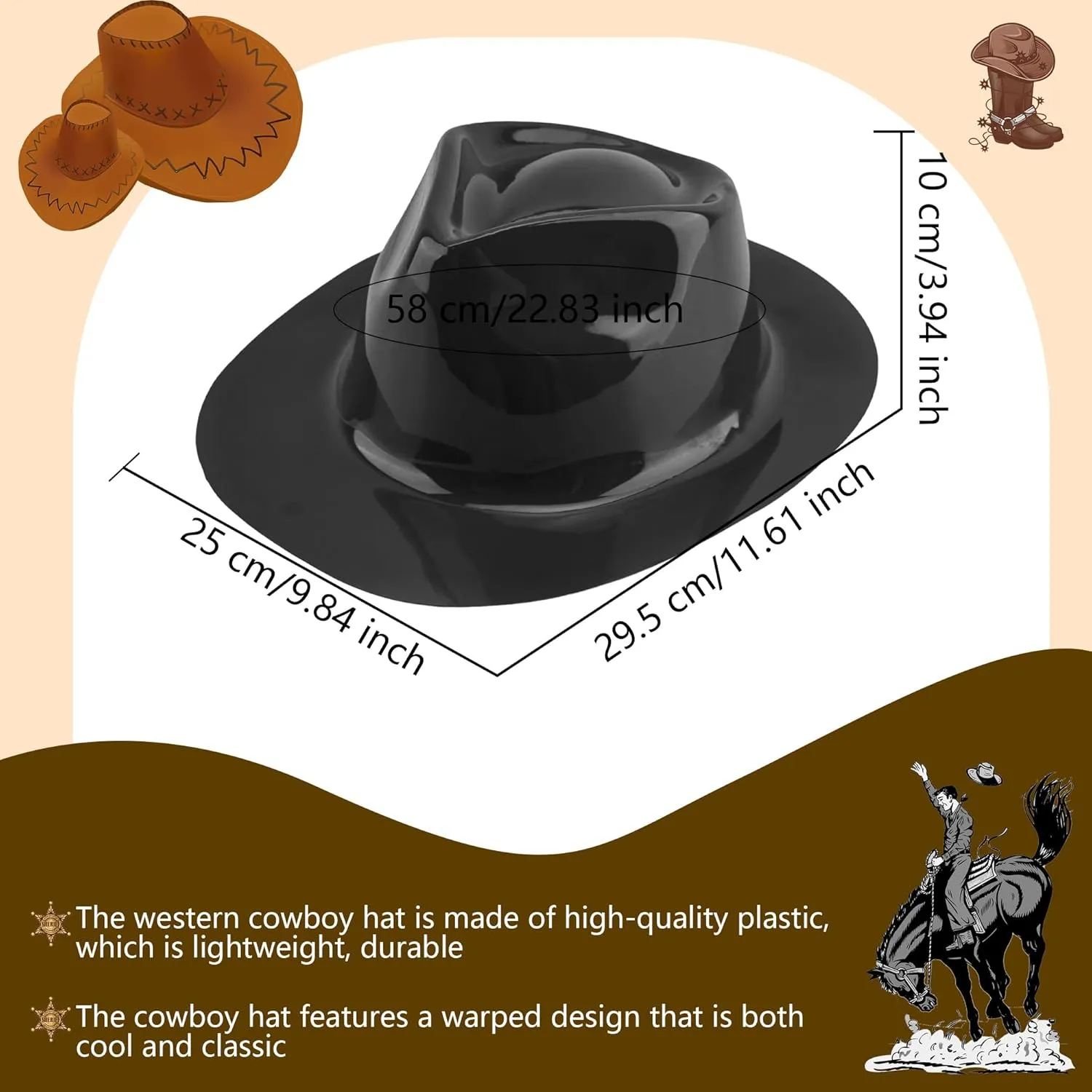 15 Pcs Plastic Cowboy Hats Bulk Western Cowboy Cowgirl Party Hat Wide Brim Cowboy Hat for Adult Kids