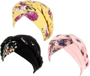 3 Pack Womens Printed Turban Hat Head Wraps Covers Chemo Cancer Beanies Cap Headwear
