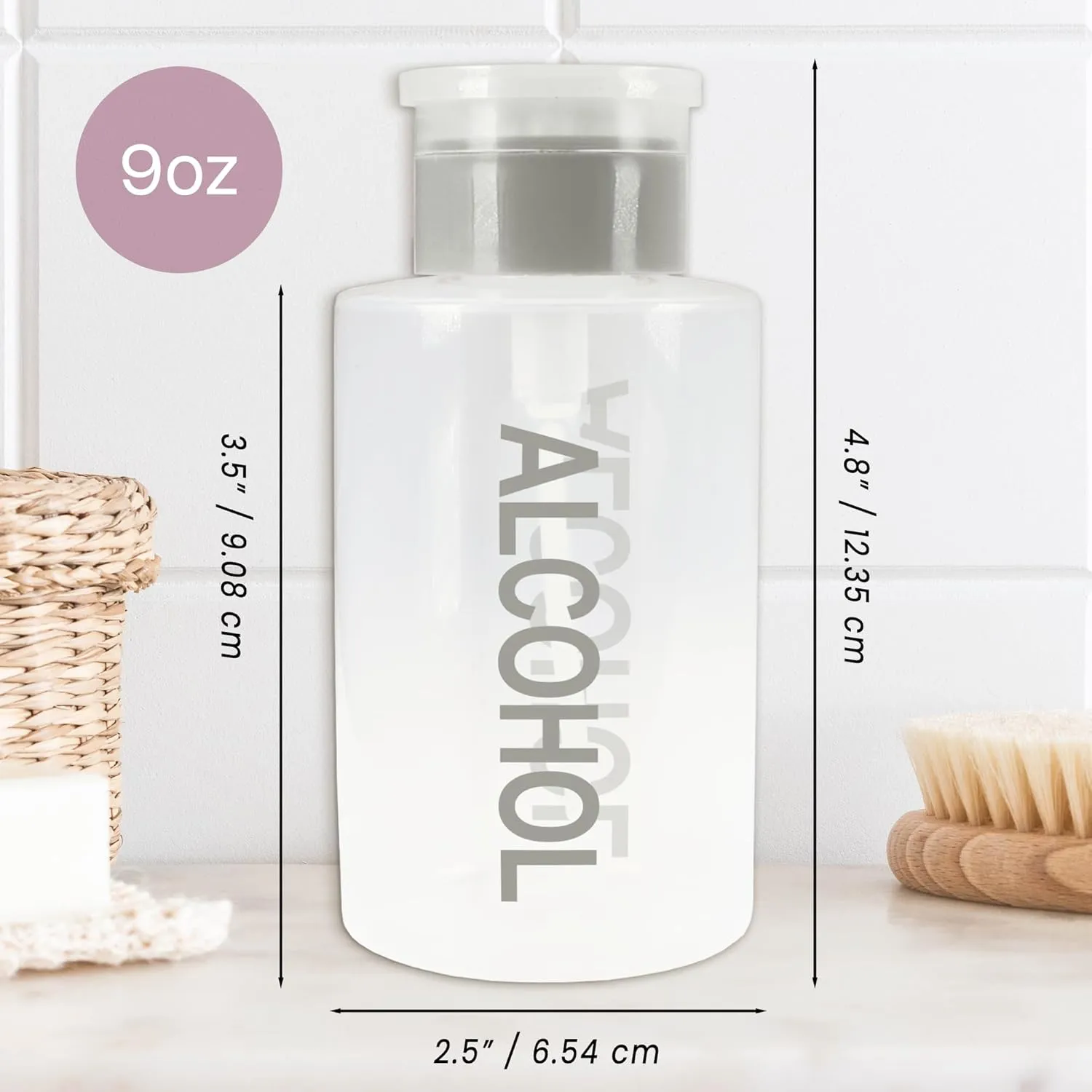 9oz Gray with Word Imprint Push Down Pump Dispenser Empty Refillerable Bottle with Flip Top Cap - for Nail Polish, Travel, Cosmetics Packaging