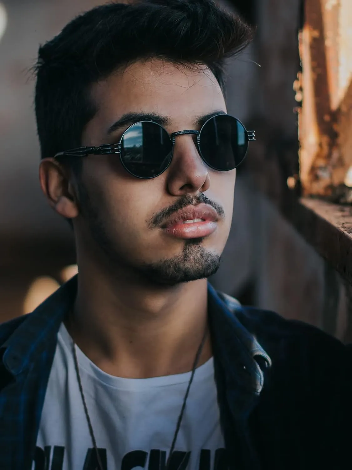 AIEYEZO Round Steampunk Sunglasses Circle Lennon Hippie Glasses Metal Frame 100% UV Blocking Lens
