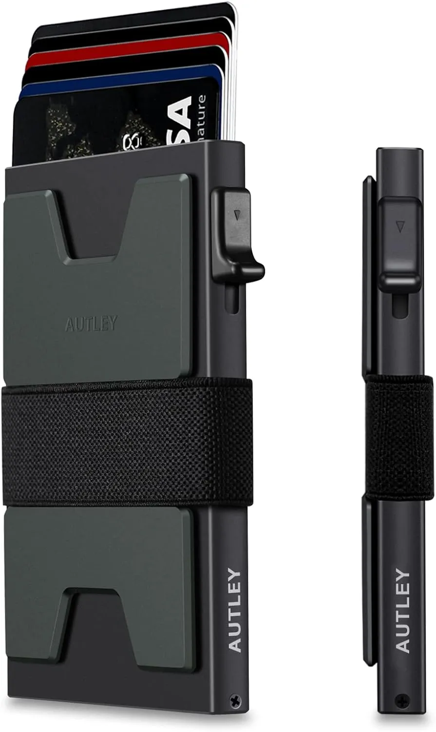 AUTLEY Slim Card Holder, Minimalist Pop Up Wallet for Men, RFID Blocking Mens Wallet with Cash Band (Black)