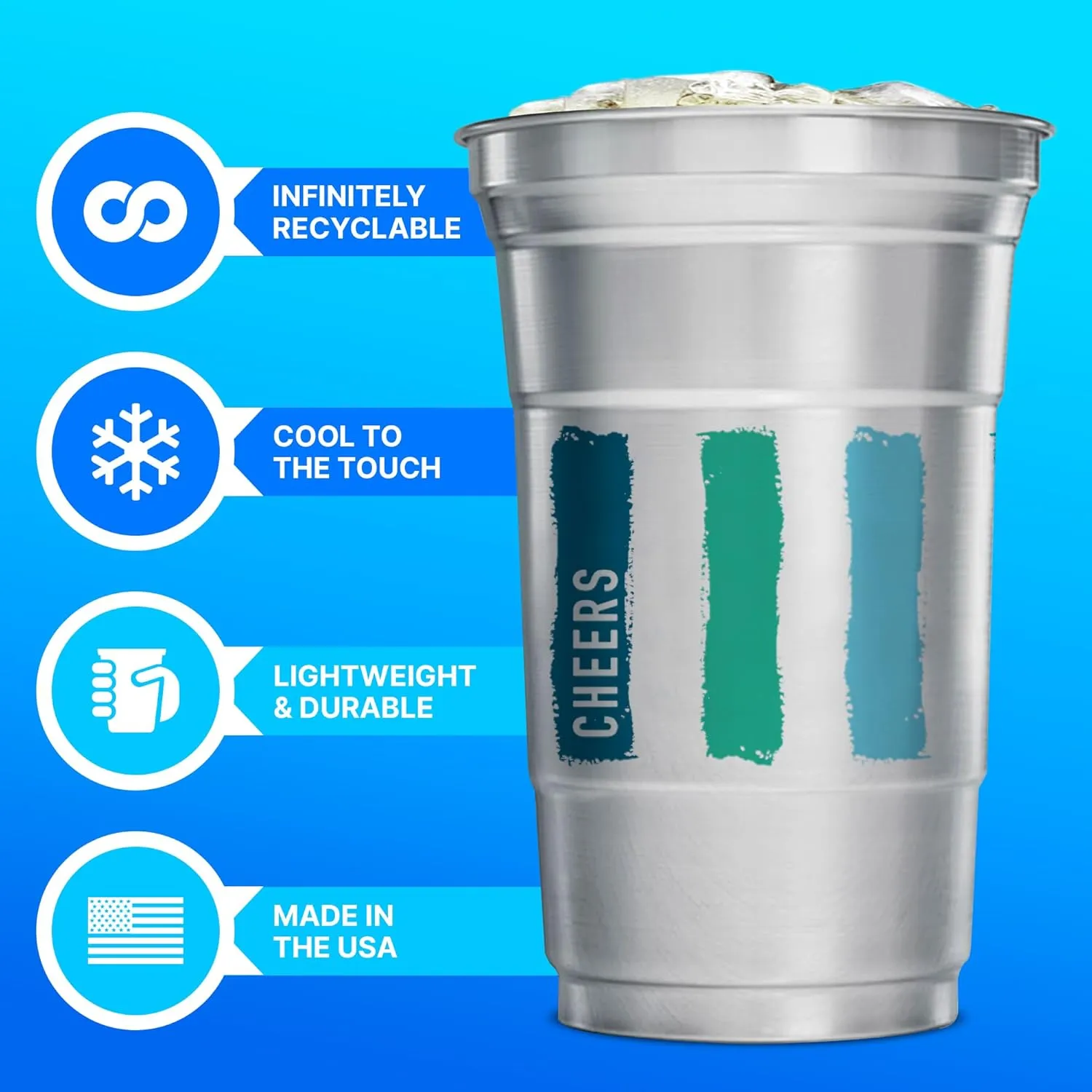 Ball Aluminum Cup Recyclable Party Cups, Everyday Logo, 9oz. Cup, 50 Cups Per Pack
