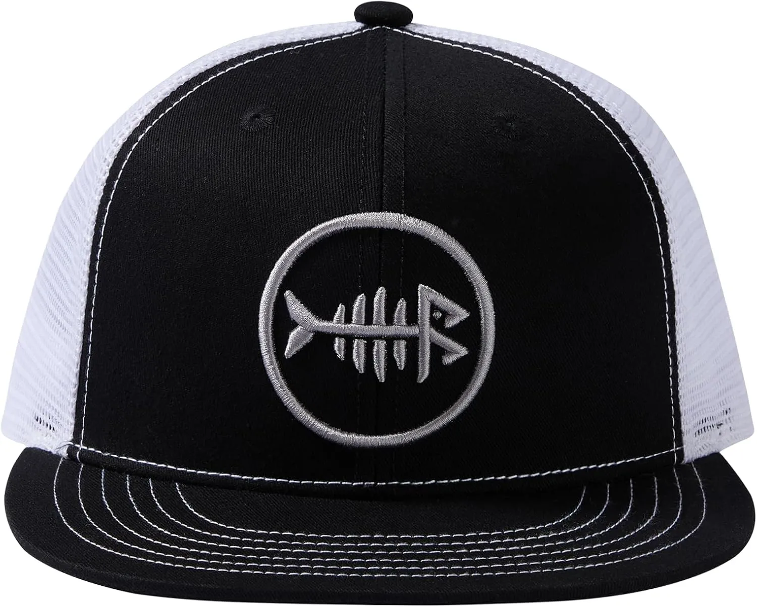 BASSDASH Flat Brim Trucker Cap Adjustable Snapback Hat Mesh Back for Men Women