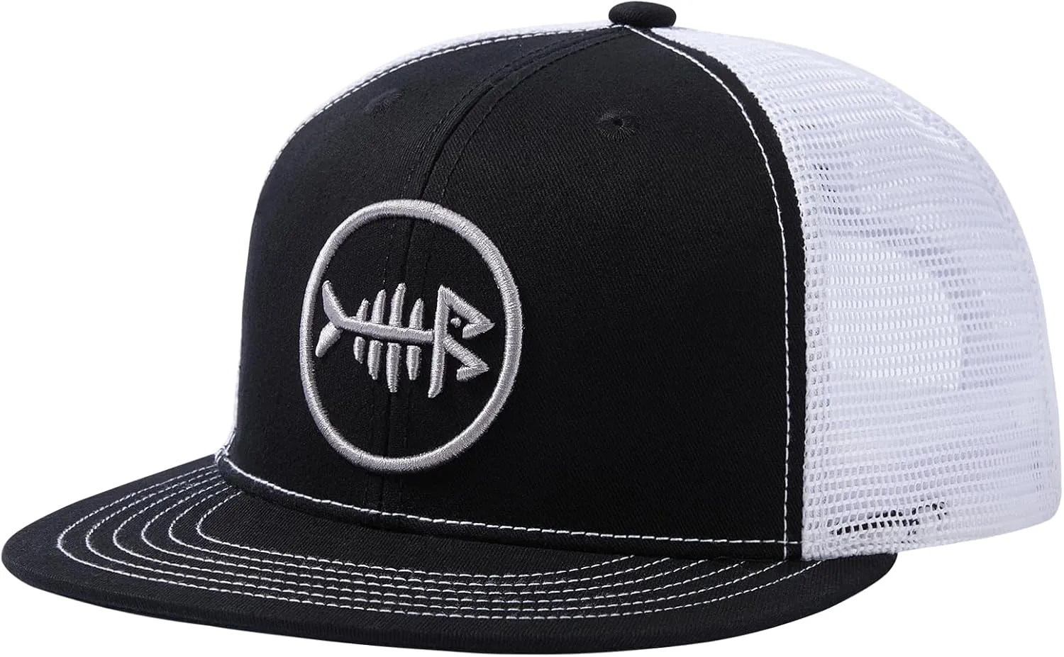 BASSDASH Flat Brim Trucker Cap Adjustable Snapback Hat Mesh Back for Men Women