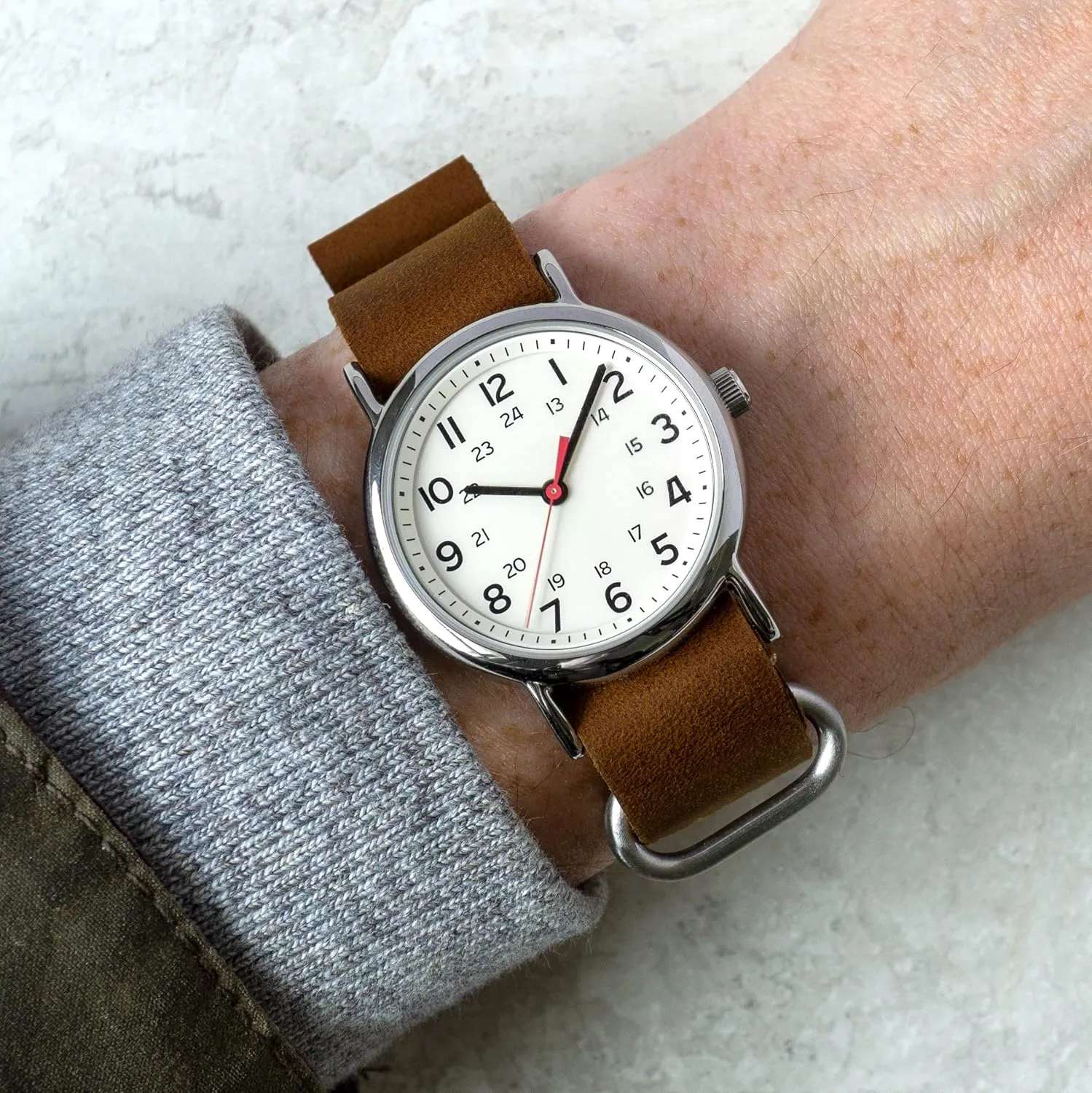 Benchmark Leather Watch Band - Crazy Horse Oiled Leather One-Piece Military Watch Strap - Brushed Stainless-Steel Zulu Style Hardware - 18mm, 20mm, 22mm or 24mm Widths