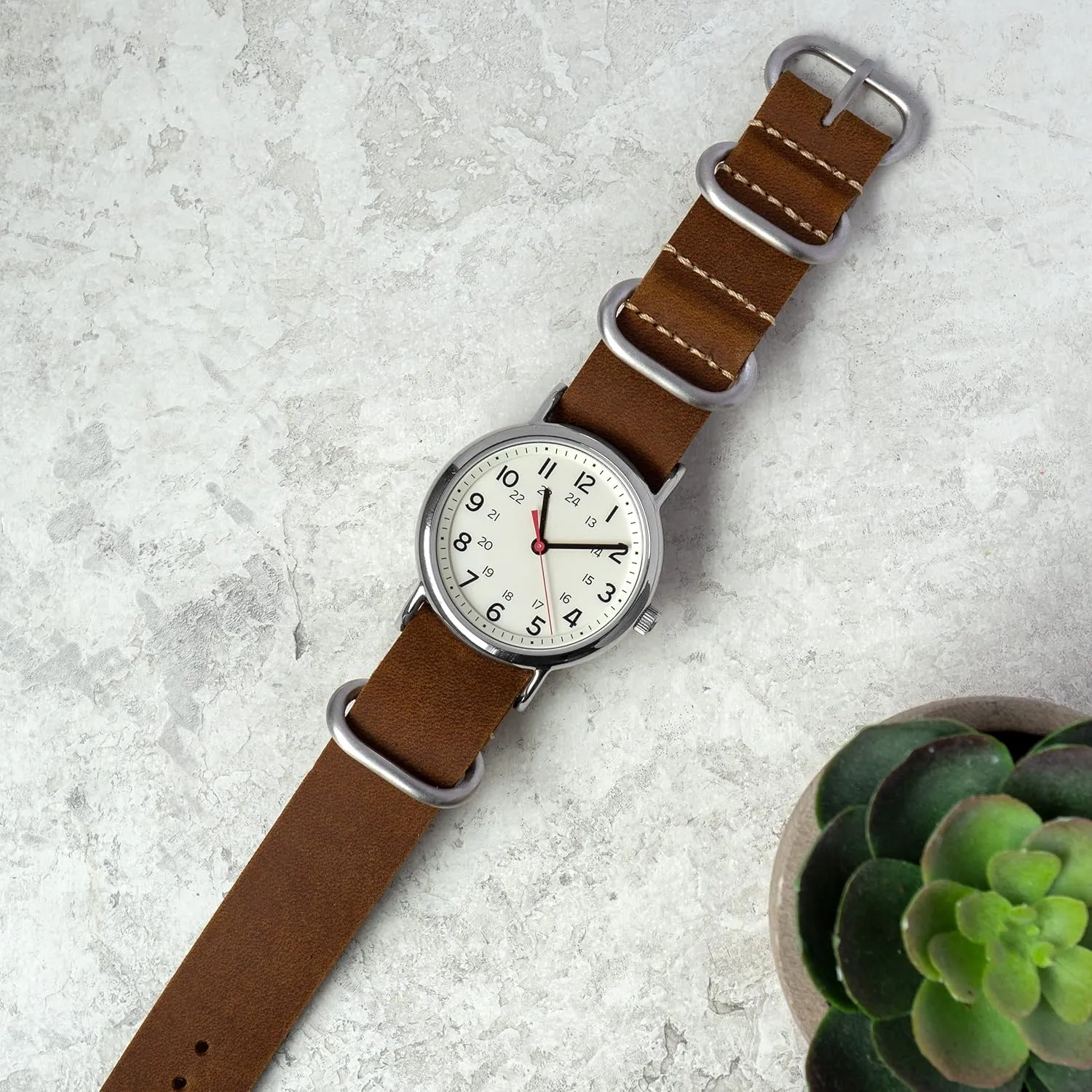 Benchmark Leather Watch Band - Crazy Horse Oiled Leather One-Piece Military Watch Strap - Brushed Stainless-Steel Zulu Style Hardware - 18mm, 20mm, 22mm or 24mm Widths