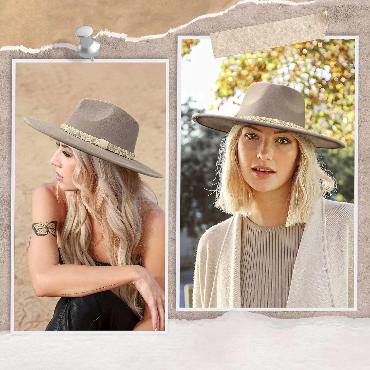Big Wide Brim Boho Western Hat for Women and Men - Felt Rancher Fedora Hat with 4 inches Flat Brim