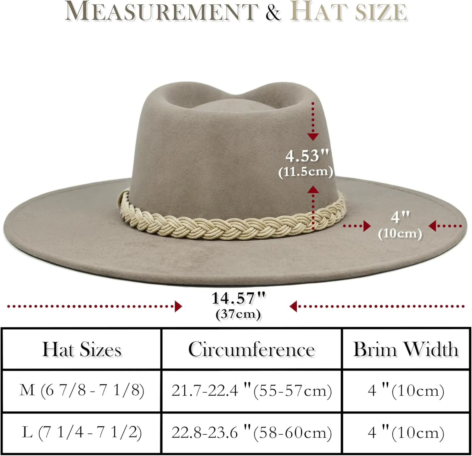 Big Wide Brim Boho Western Hat for Women and Men - Felt Rancher Fedora Hat with 4 inches Flat Brim
