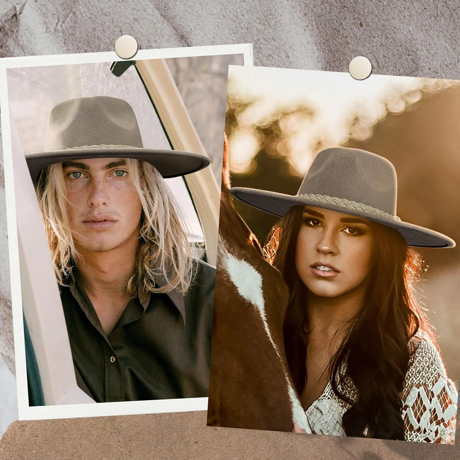 Big Wide Brim Boho Western Hat for Women and Men - Felt Rancher Fedora Hat with 4 inches Flat Brim
