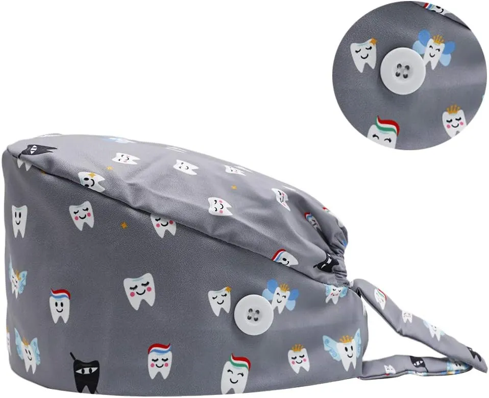 Cute Printed Working Cap with Sweatband Adjustable Tie Back Hats for Women/Men