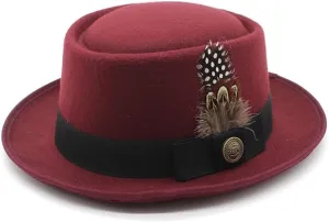 DHAEY Spring and Autumn Small Top Hat, Felt Small Brim Dome Hard Top Hat, Fashion Versatile British Style Hip-hop Jazz Hat Luopan Caps & Hats (Color : Claret, Size : 56-58cm)