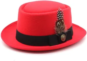 DHAEY Spring and Autumn Small Top Hat, Felt Small Brim Dome Hard Top Hat, Fashion Versatile British Style Hip-hop Jazz Hat Luopan Caps & Hats (Color : Rose Red, Size : 56-58cm)