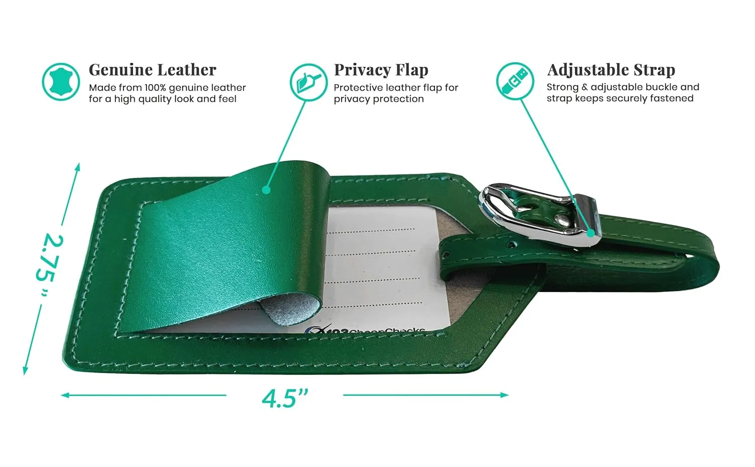 Emerald Green Genuine Top Grain Leather Luggage Tag