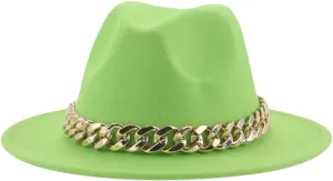Fedora Hats Women Men Wide Brim Thick Gold Chain Band Felted Hat Jazz Cap Panama Hat Fruit EN8 60-62cm(XL)