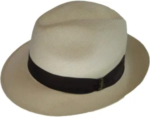 FINO Panama Fedora 2 1/2 Brim (62, Natural with Brown Hatband)