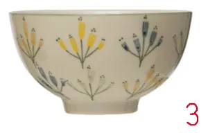 Floral Round Stoneware Bowl, 4 Styles
