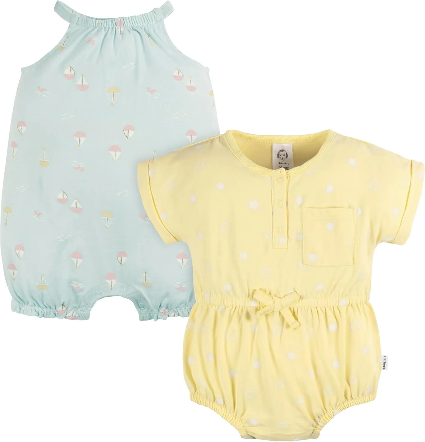 Gerber baby-girls Sleeveless and Short Sleeve Romper Set