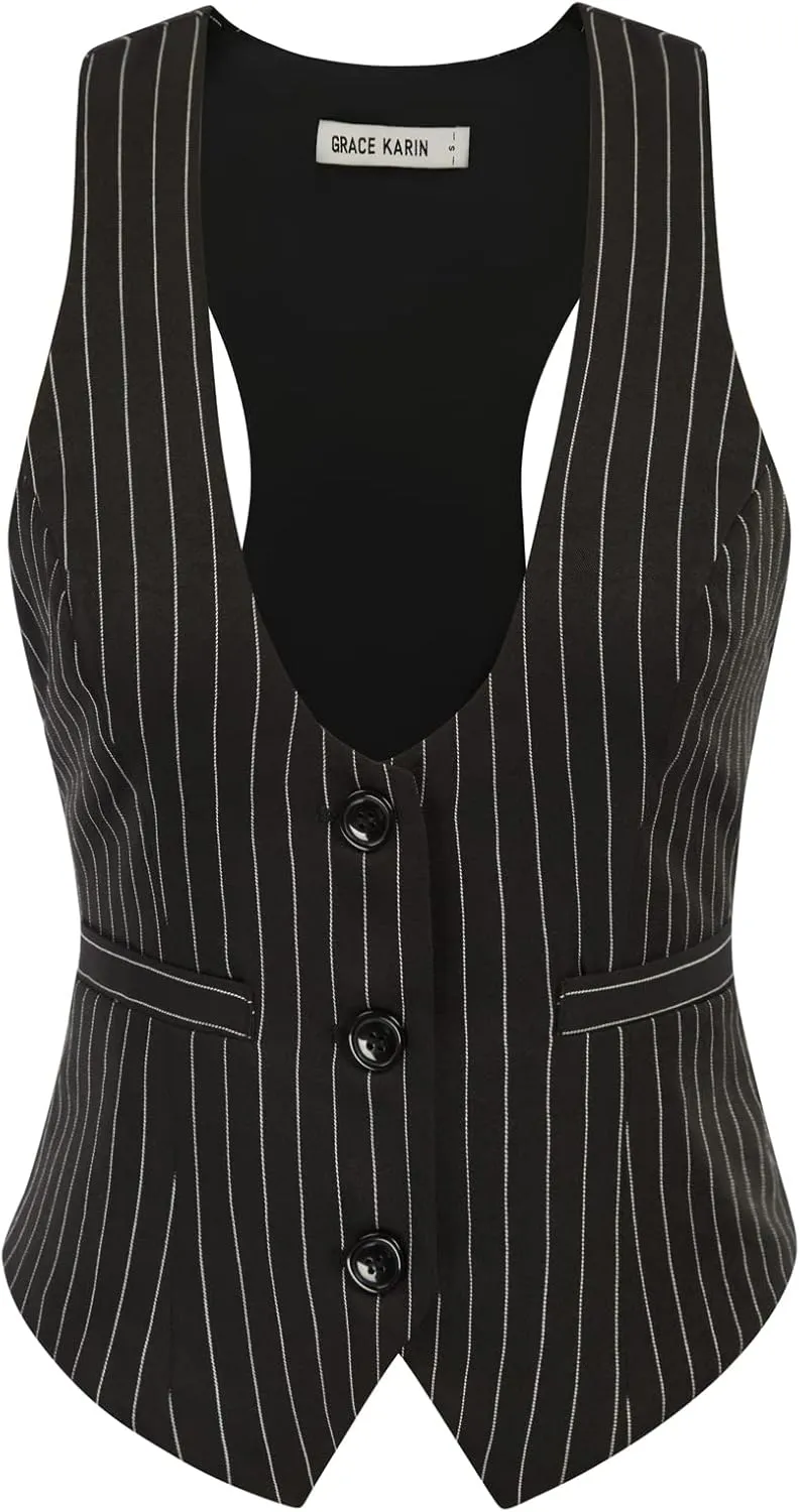 GRACE KARIN Womens Vest Top 2025 Trendy Academia Steampunk Waistcoat Racerback Vest Blazer??Runs Small, Suggest Size Up