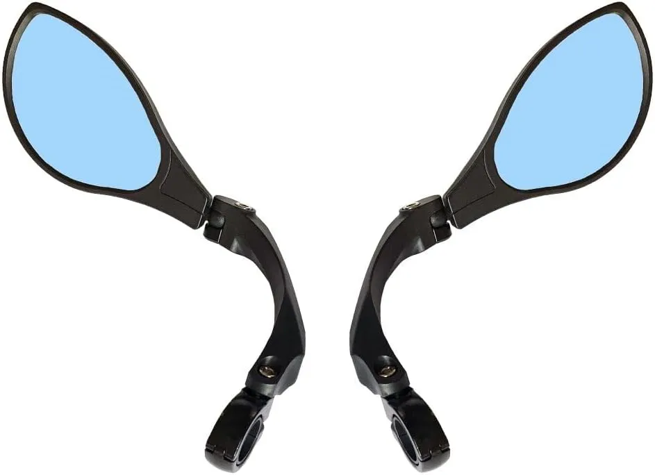 Hafny New Handlebar Bike Mirror, HD Blast-Resistant Safe Crystal Clear Glass, Adjustable Rotatable Rearview for Bicycle, HF-M902B-FR01 (Anti-glare Blue, 1 Pair)