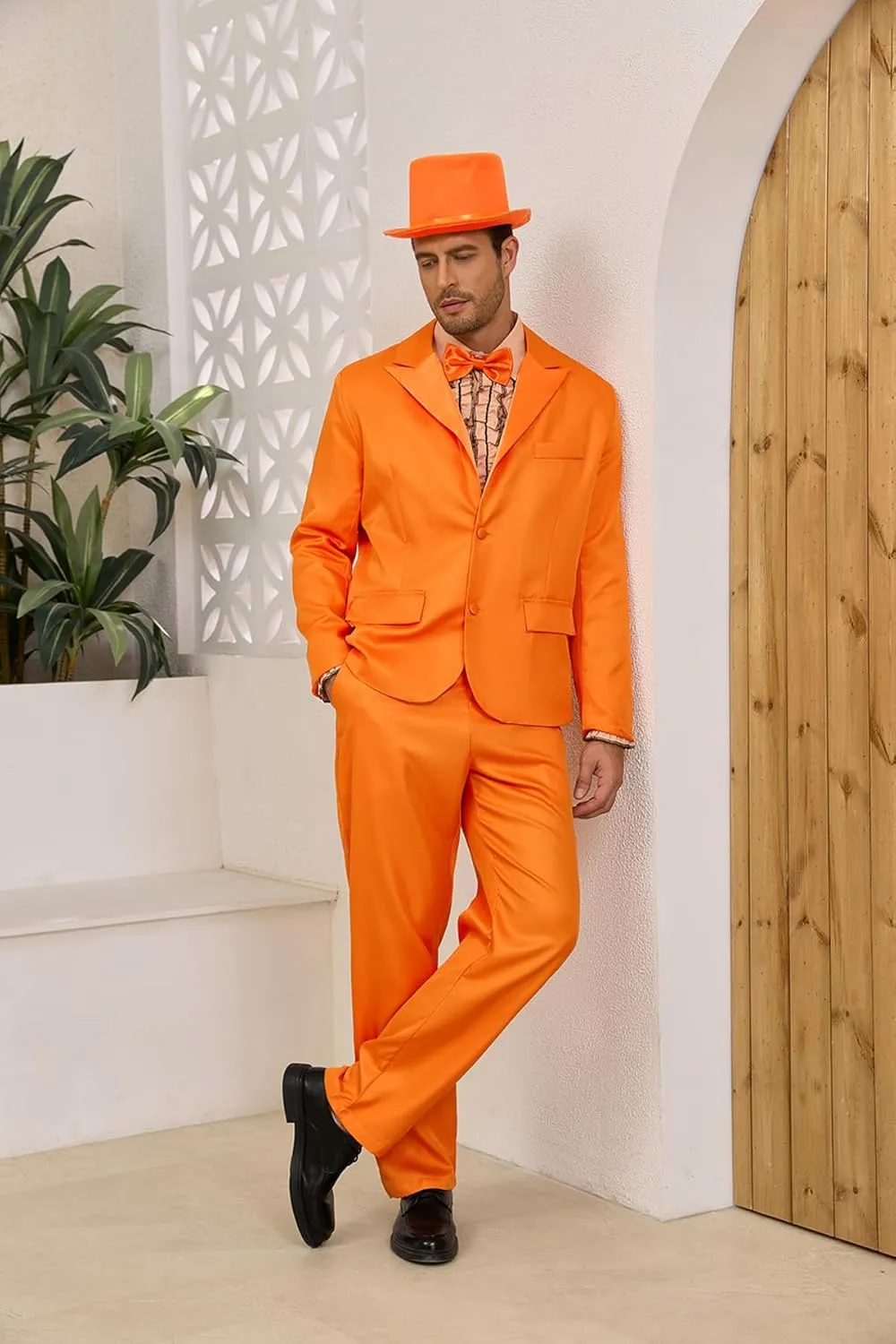 Harry and Lloyd Tuxedos Mens Fun Suit Dumber Orange Suit Dumb Blue Blazer Top Hat Bow Tie Halloween Cosplay Costume