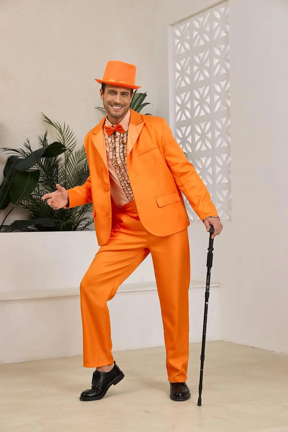 Harry and Lloyd Tuxedos Mens Fun Suit Dumber Orange Suit Dumb Blue Blazer Top Hat Bow Tie Halloween Cosplay Costume