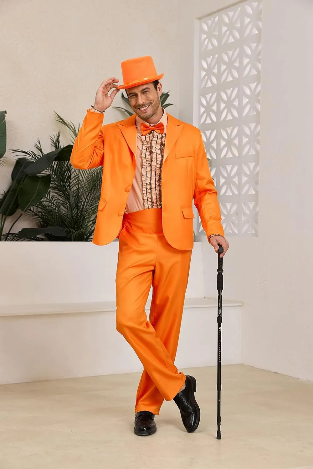 Harry and Lloyd Tuxedos Mens Fun Suit Dumber Orange Suit Dumb Blue Blazer Top Hat Bow Tie Halloween Cosplay Costume