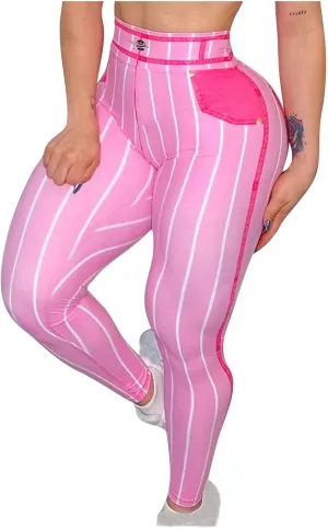 HGps8w Women's Imitation Denim Line Printed Leggings - Super High Waisted Striped Stretchy Yoga Pants Funny Running Tights