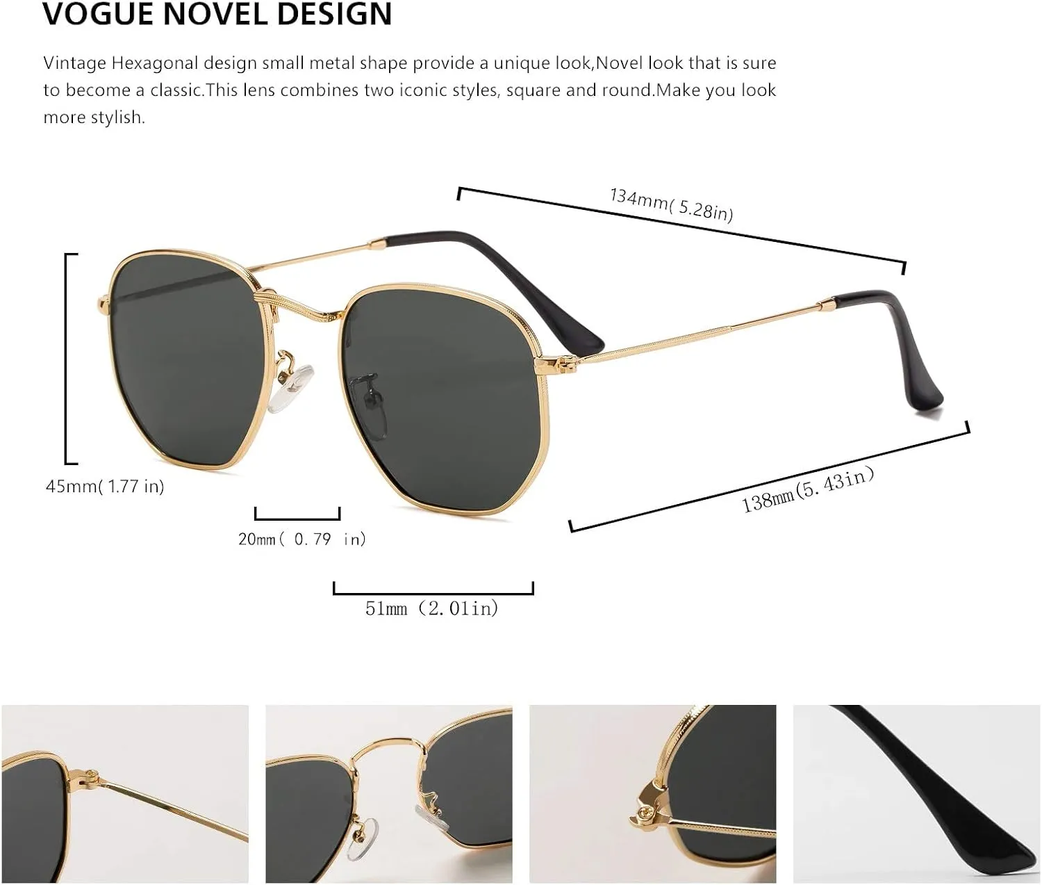 Hipster Hexagonal Polarized Sunglasses Men Women Geometric Square Small Vintage Metal Frame Retro Shade Glasses