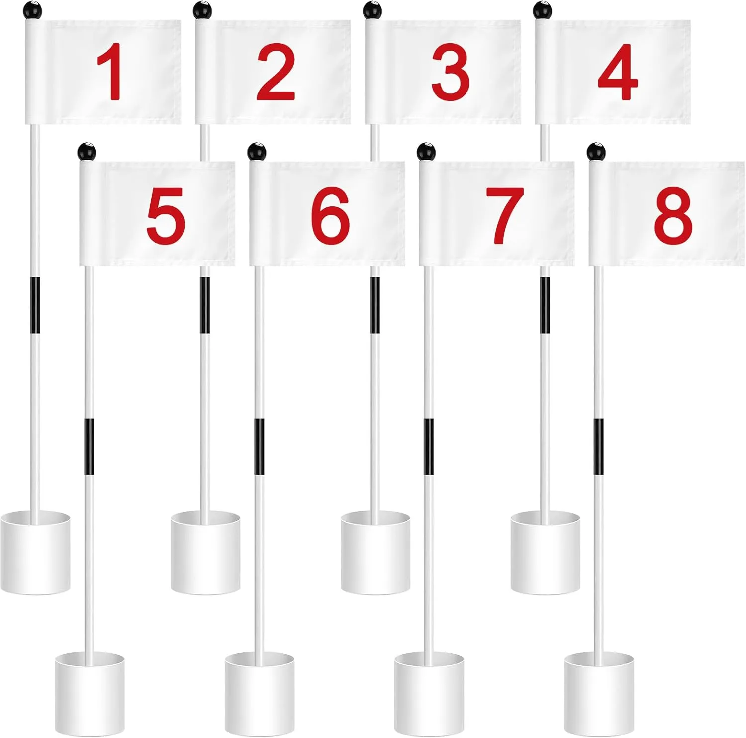 Hungdao 8 Set Golf Flagsticks Flags with Cups Practice Putting Green Pole Pin Flagpole Golf Hole Cup Nylon Flags Portable Mini Flag Sticks 2 Section for Yard Garden Indoor Outdoor
