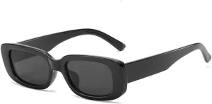 IKANOO Retro Rectangle Sunglasses for Women Men Small Square Frame Trendy Y2K 90s Black Sunglasses