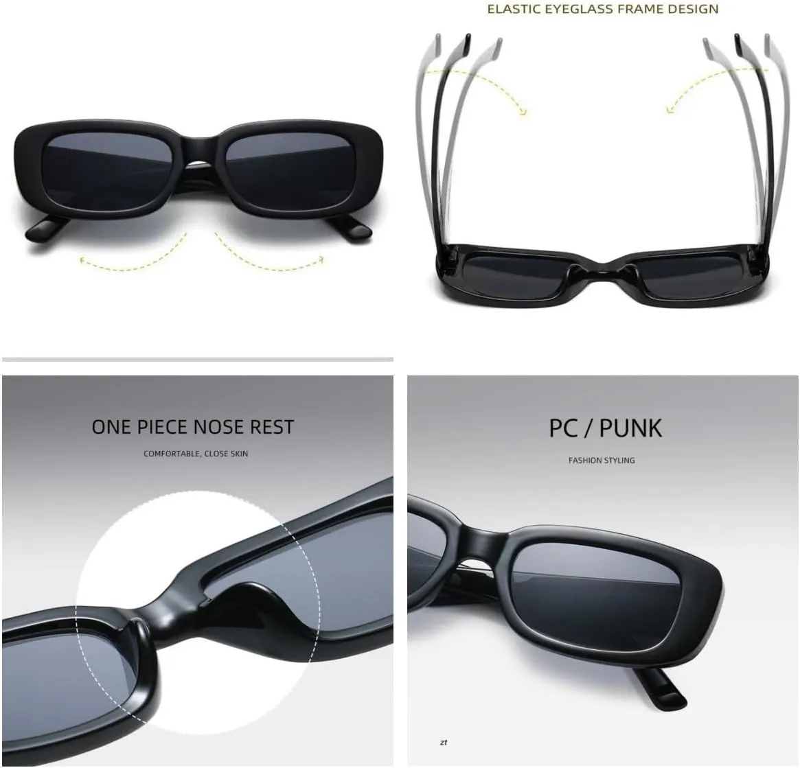 IKANOO Retro Rectangle Sunglasses for Women Men Small Square Frame Trendy Y2K 90s Black Sunglasses