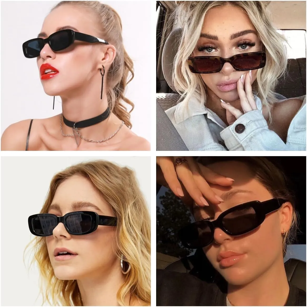 IKANOO Retro Rectangle Sunglasses for Women Men Small Square Frame Trendy Y2K 90s Black Sunglasses