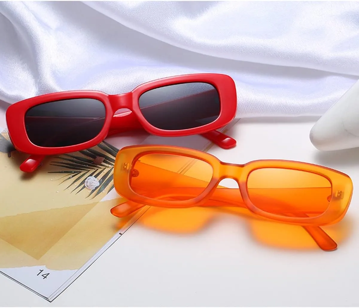 IKANOO Retro Rectangle Sunglasses for Women Men Small Square Frame Trendy Y2K 90s Black Sunglasses