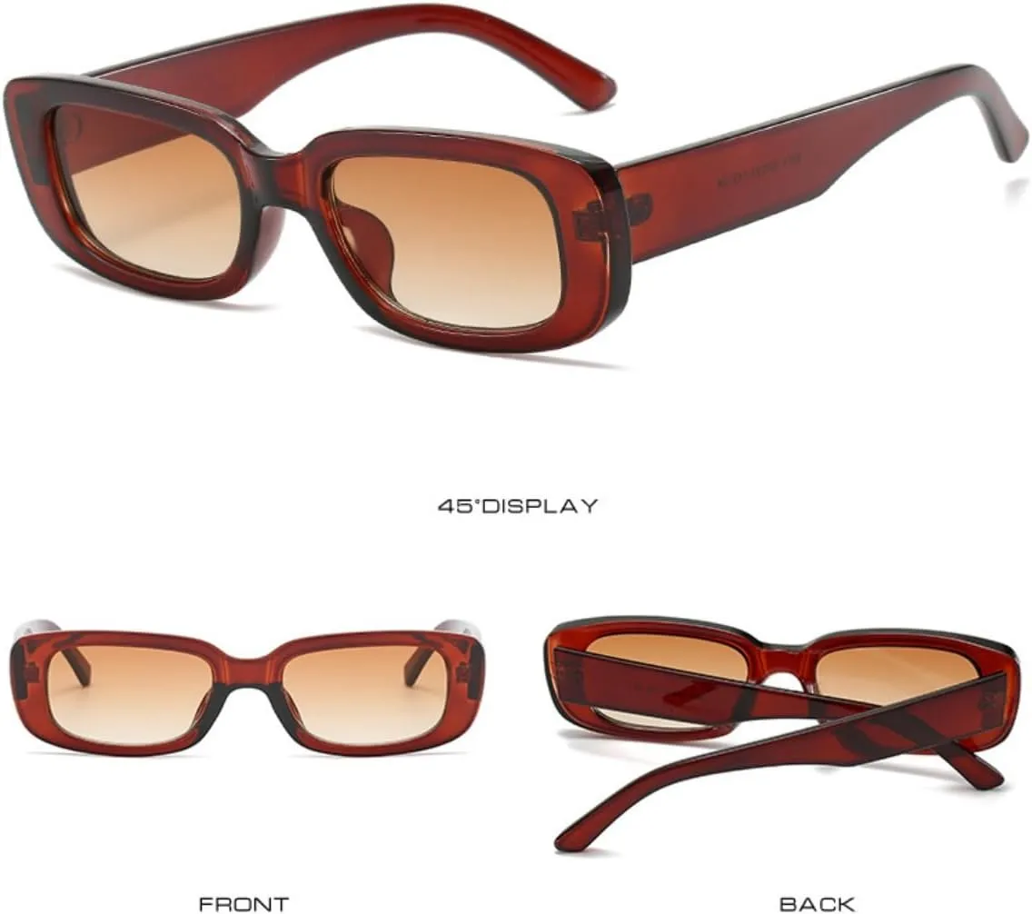 IKANOO Retro Rectangle Sunglasses for Women Men Small Square Frame Trendy Y2K 90s Black Sunglasses