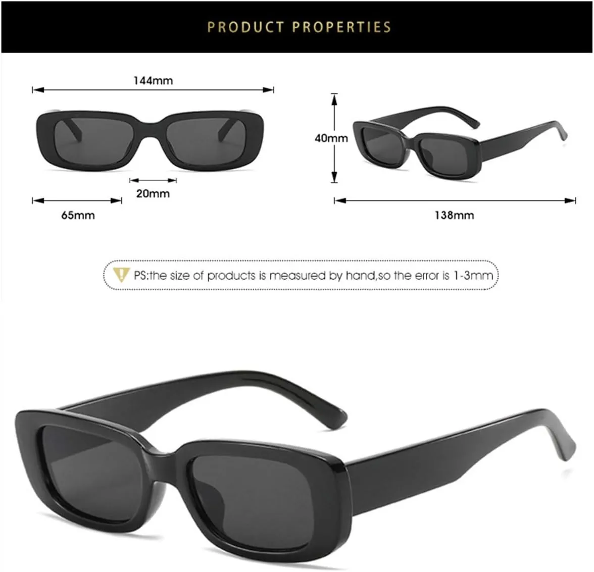 IKANOO Retro Rectangle Sunglasses for Women Men Small Square Frame Trendy Y2K 90s Black Sunglasses