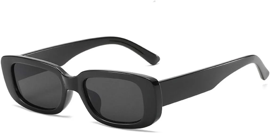 IKANOO Retro Rectangle Sunglasses for Women Men Small Square Frame Trendy Y2K 90s Black Sunglasses