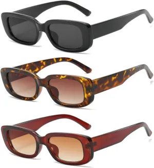 IKANOO Retro Rectangle Sunglasses for Women Men Small Square Frame Trendy Y2K 90s Black Sunglasses
