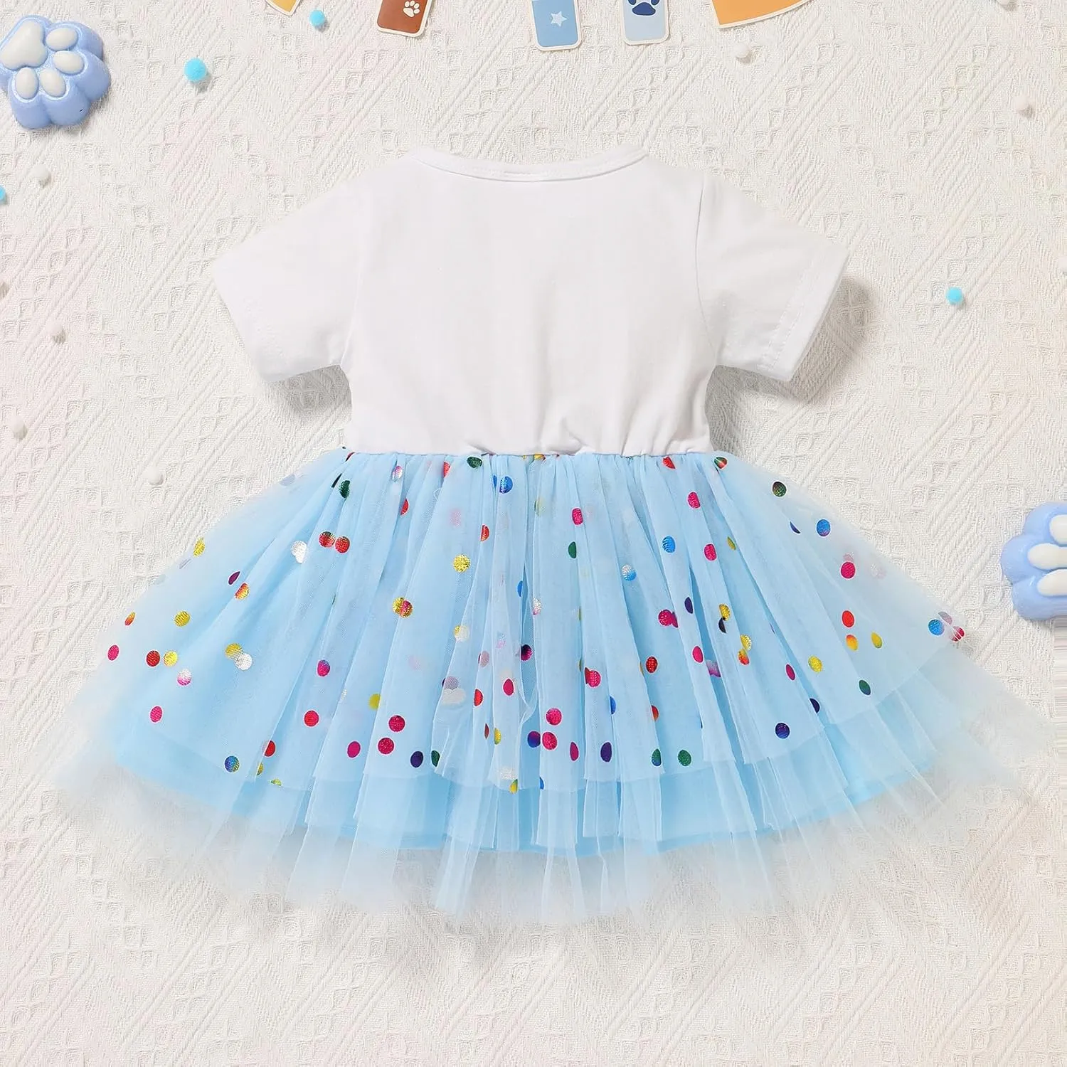 IMEKIS Toddler Birthday Girl Sparkle Confetti Ruffle Tutu Dress Dog Ears Hair Clips Outfit Cake Smash Photo Shoot 1-3T