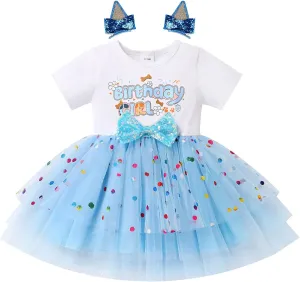 IMEKIS Toddler Birthday Girl Sparkle Confetti Ruffle Tutu Dress Dog Ears Hair Clips Outfit Cake Smash Photo Shoot 1-3T