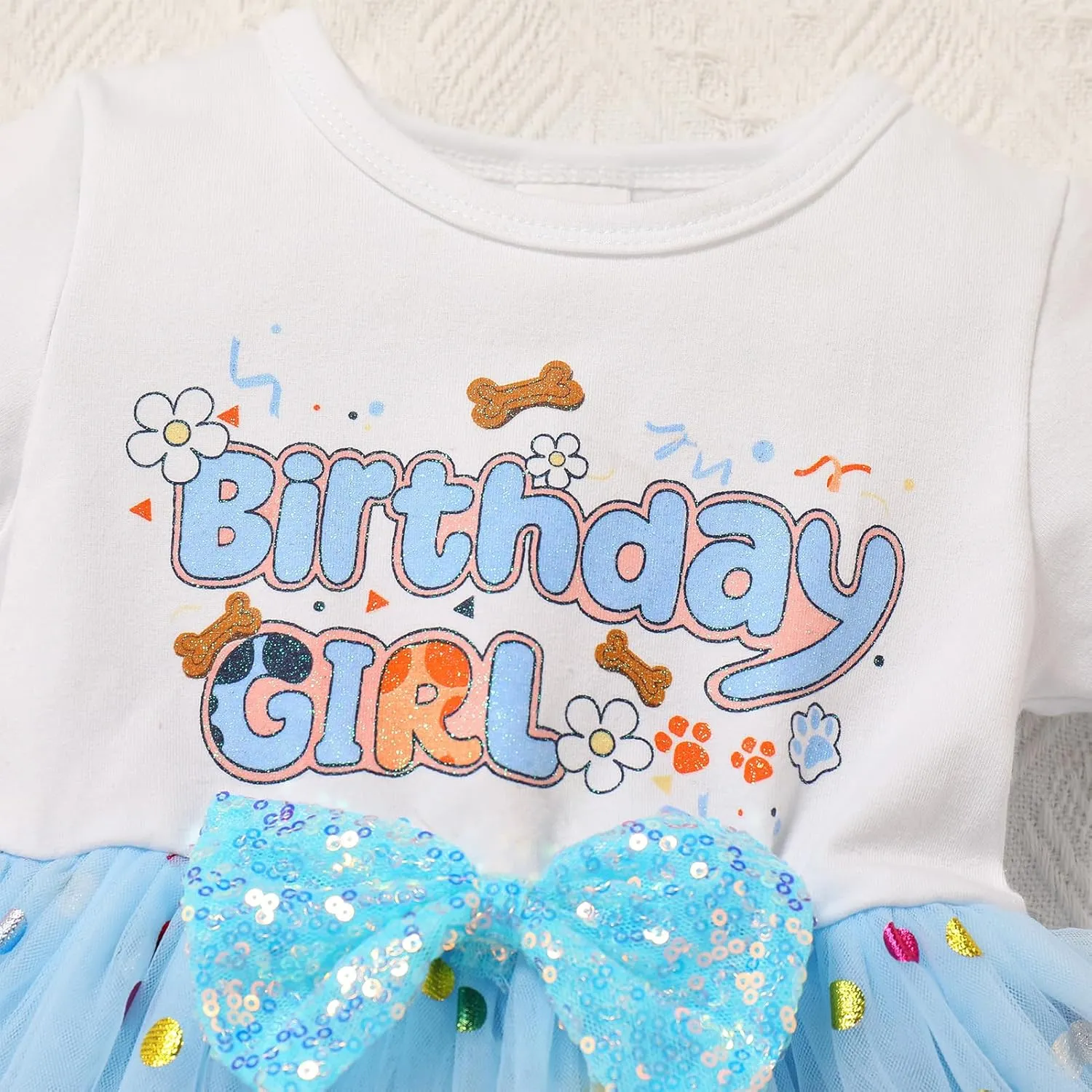 IMEKIS Toddler Birthday Girl Sparkle Confetti Ruffle Tutu Dress Dog Ears Hair Clips Outfit Cake Smash Photo Shoot 1-3T