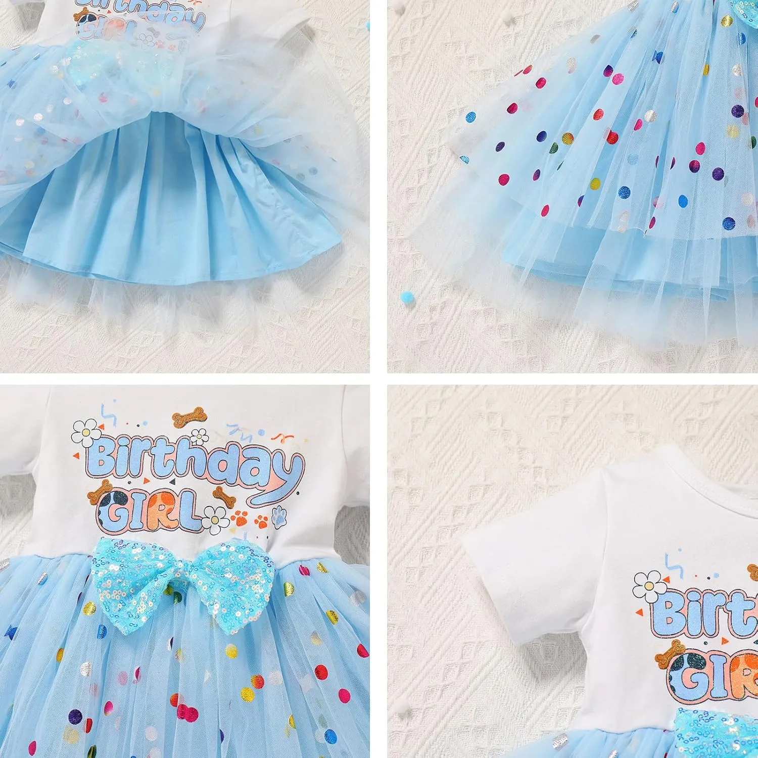 IMEKIS Toddler Birthday Girl Sparkle Confetti Ruffle Tutu Dress Dog Ears Hair Clips Outfit Cake Smash Photo Shoot 1-3T