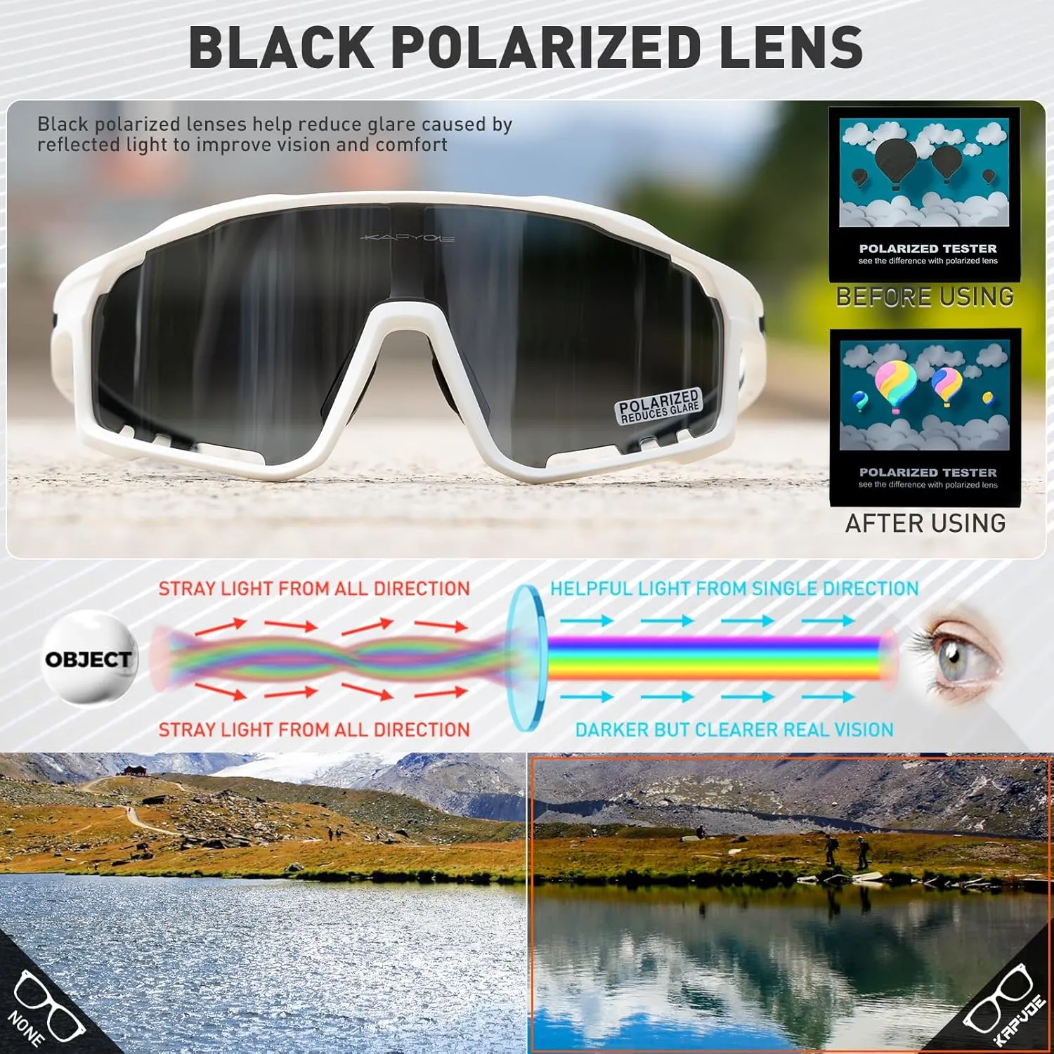 KAPVOE Polarized Cycling Glasses Men Women Mountain Bike Glasses MTB Riding TR90 Sport Sunglasses Running Bicycle K76