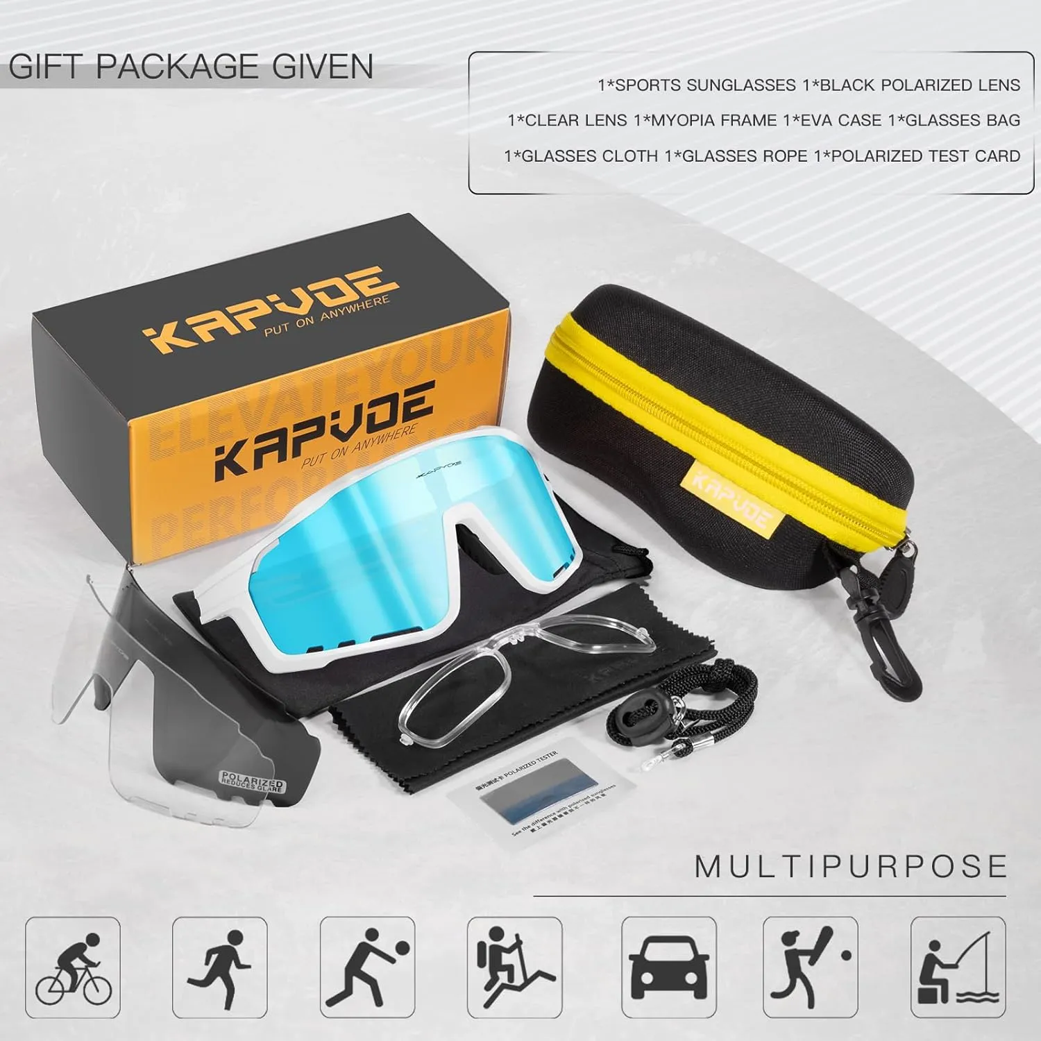 KAPVOE Polarized Cycling Glasses Men Women Mountain Bike Glasses MTB Riding TR90 Sport Sunglasses Running Bicycle K76