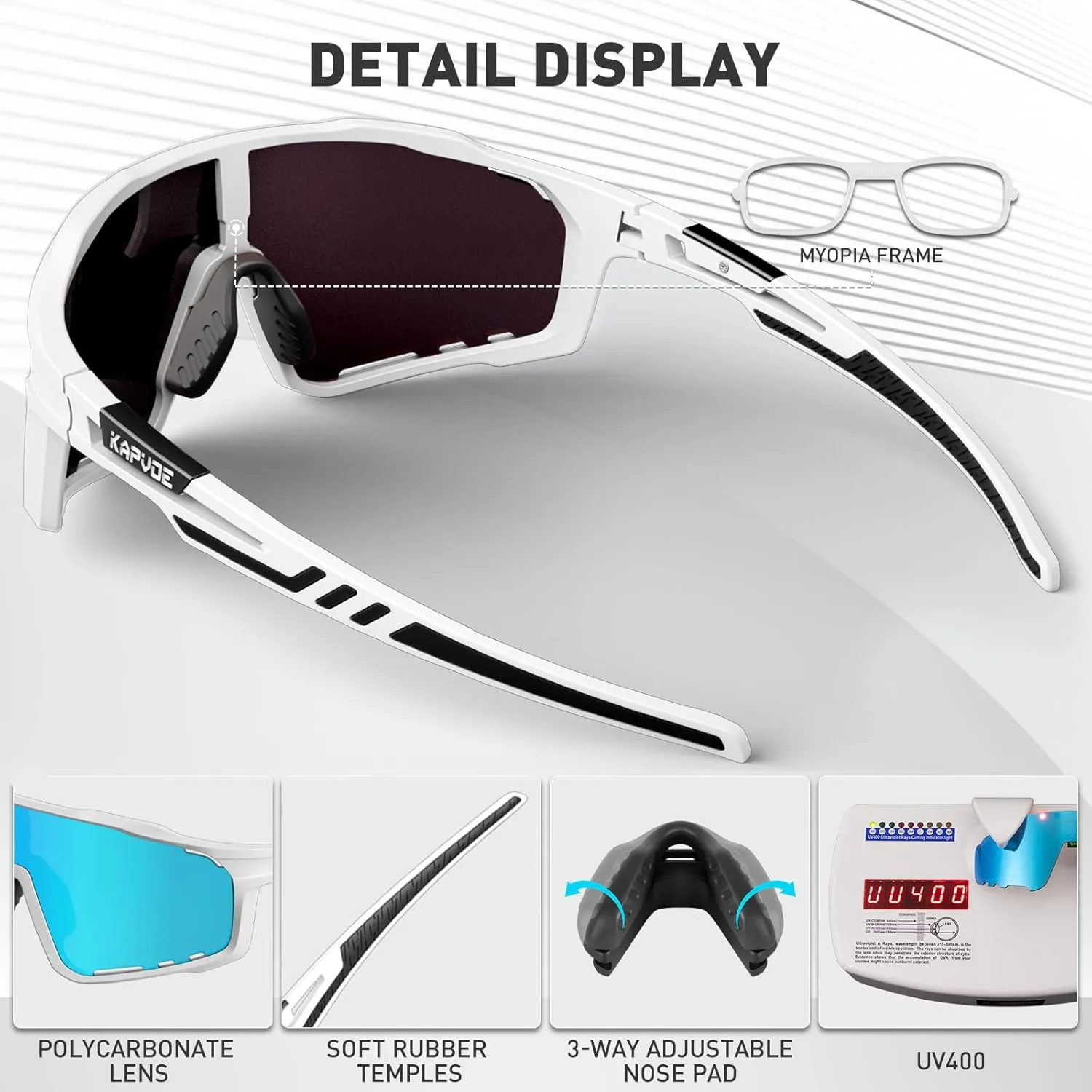 KAPVOE Polarized Cycling Glasses Men Women Mountain Bike Glasses MTB Riding TR90 Sport Sunglasses Running Bicycle K76