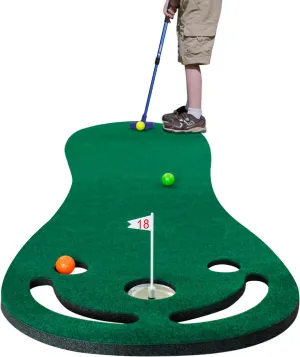 KOFULL Putting Green Mats Set - Indoor/Outdoor Golf Putting Practice with Adjustable Putter, 3 Balls, Training Aid Cup & Flags