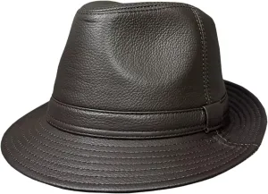 Leather Hat for Men Vintage Trilby Fedora Hat Classic Jazz Hat