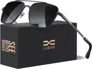 LUENX Aviator Sunglasses for Men Women Square Polarized Polygon Lens - UV 400 Protection
